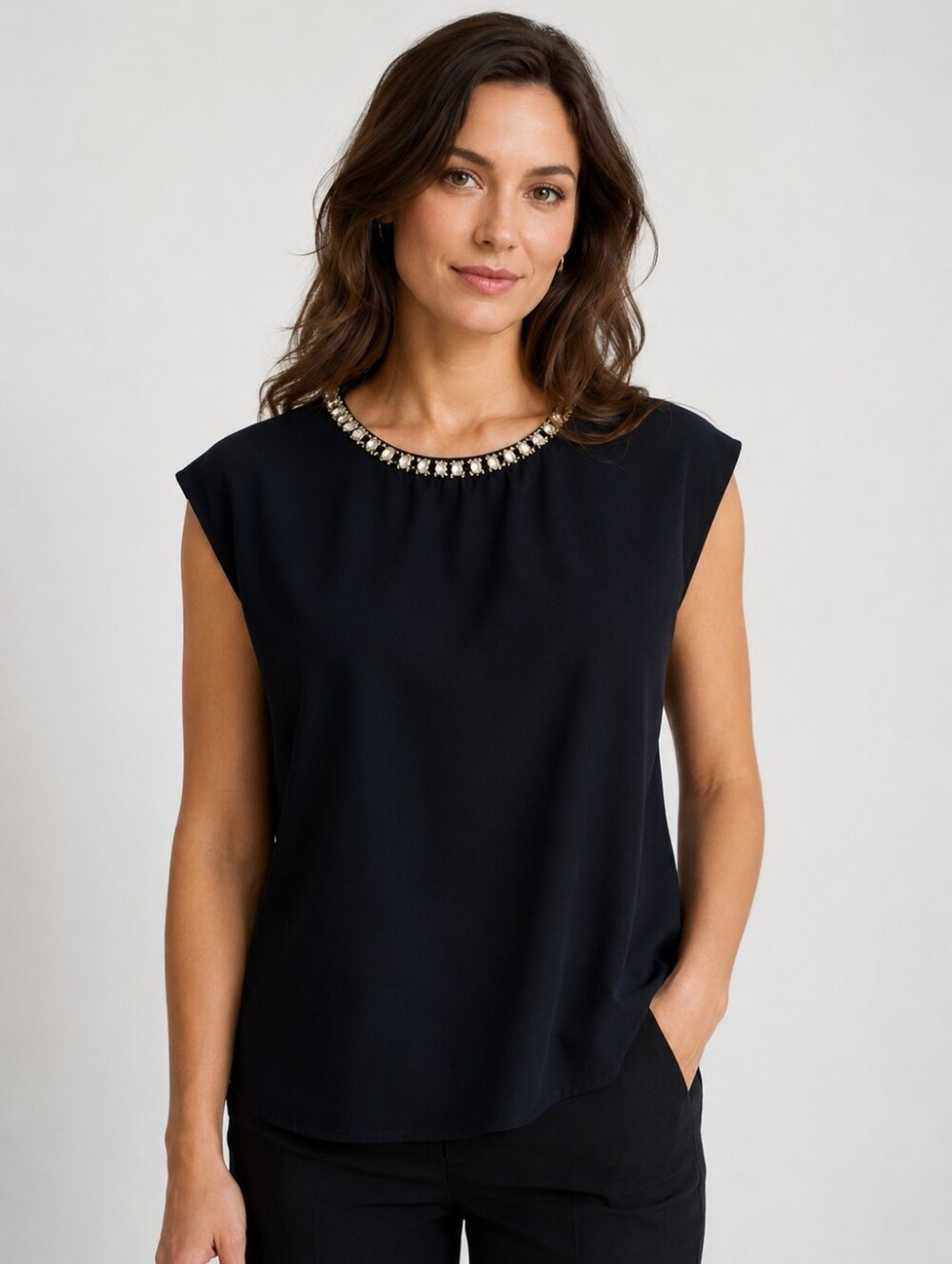 💟 Saint Tropez West Embellished Bejewelled Black Top - Size- XS